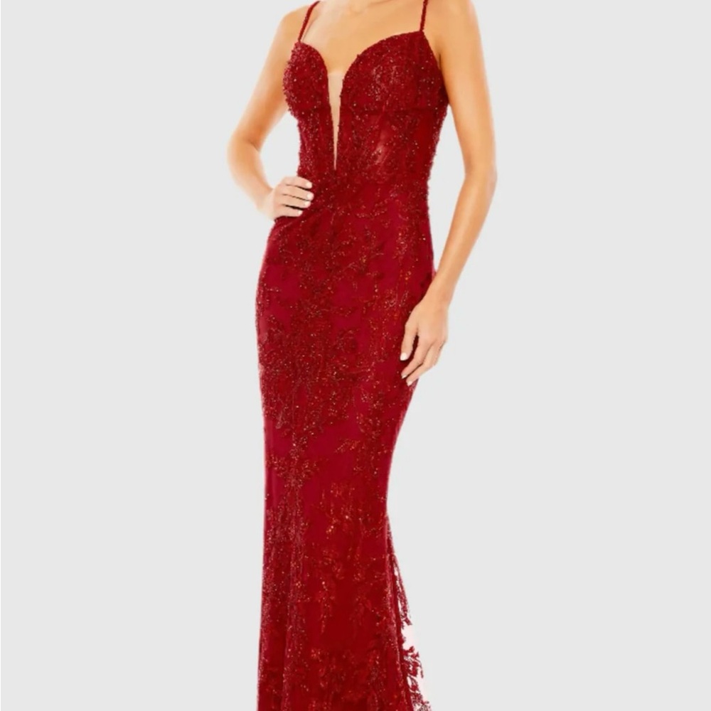 Mac Duggal Deep Red Embellished Evening Dress